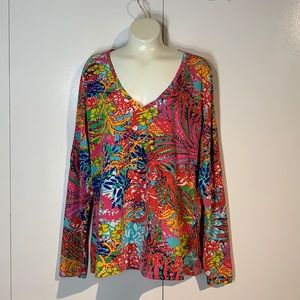 Lilly Pulitzer Lg Floral Long Sleeve V Neck Shirt